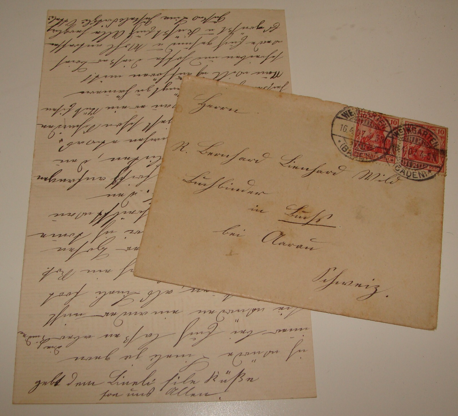 1907 Germany Letter Postcard Stamp Cover Weingarten