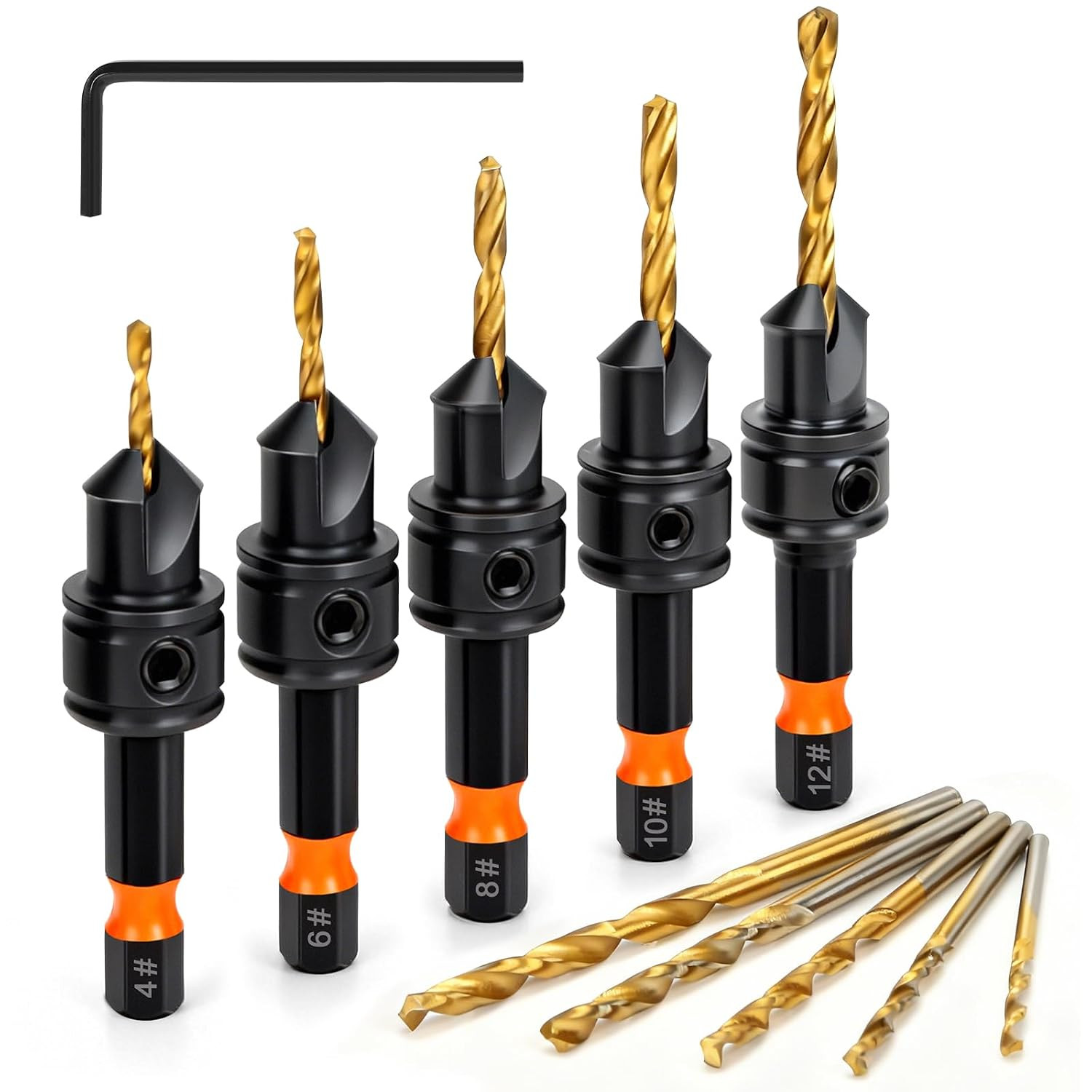 Countersink Drill Bit Set, 11Pcs Titanium Coated Adjustable Depth Countersink Drill Bit Set, 11Pcs Titanium Coated Adjustable Depth