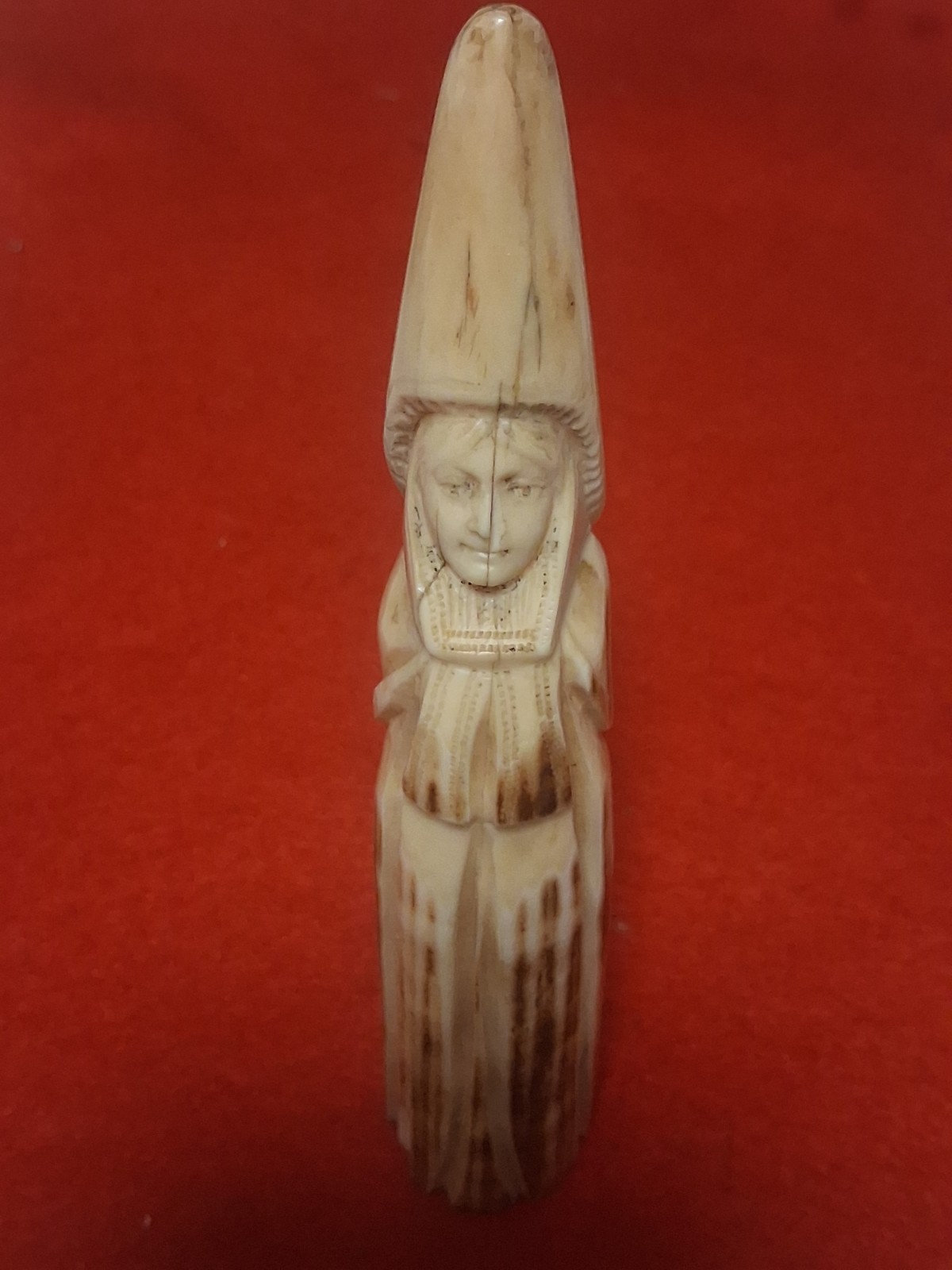 Antique 19th C. Carving Walking Cane Handle – Lady in Victorian Bonnet