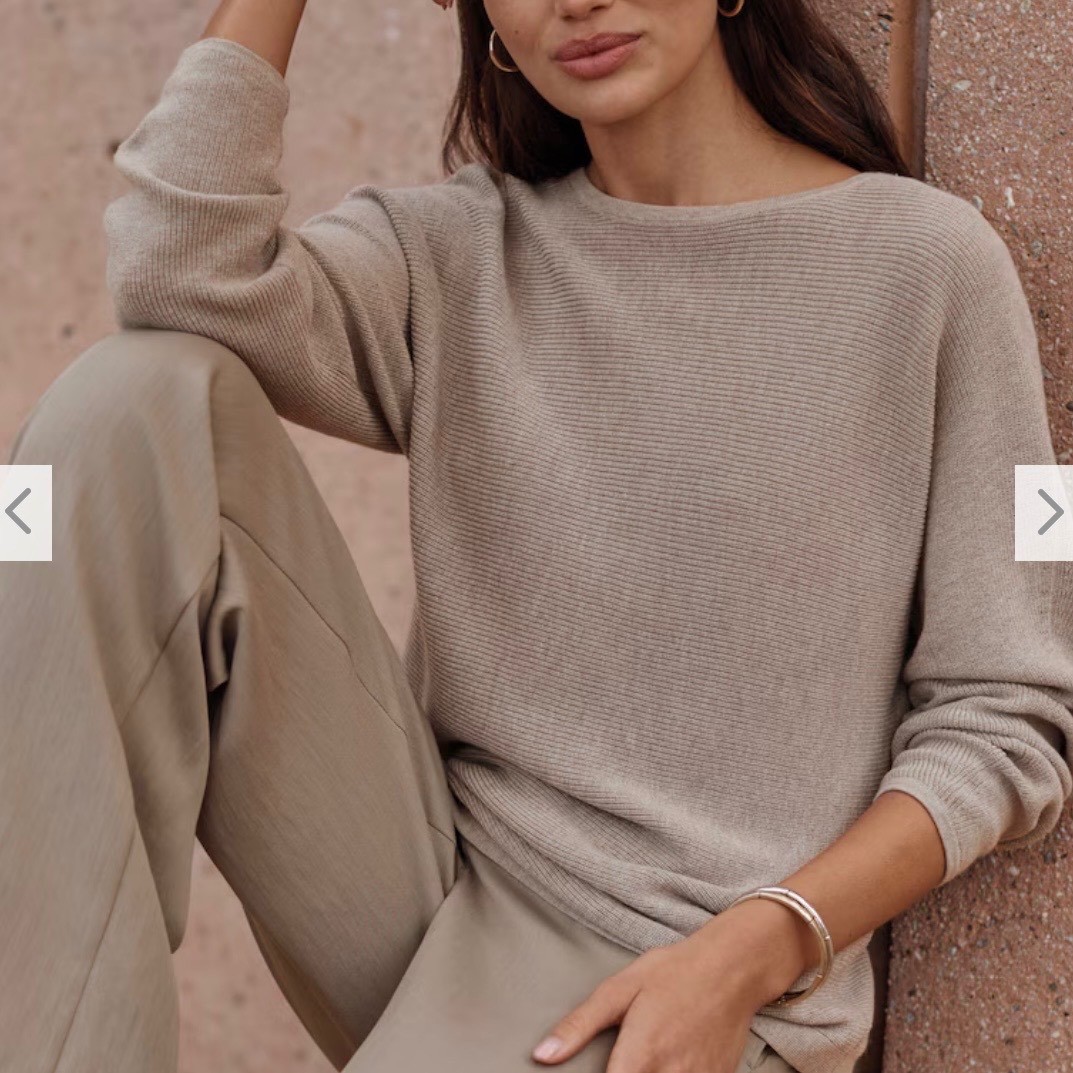 J. Jill Wearever Oatmeal Ribbed Boat Neck Tunic Sweater Large Cotton Minimalist