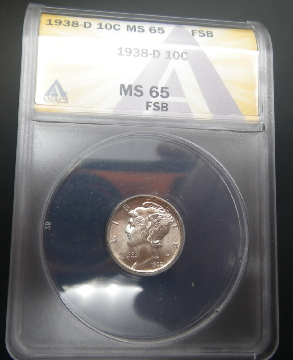 1938 D Mercury Dime ANACS MS-65 FSB 1938 D Mercury Dime ANACS MS-65 FSB