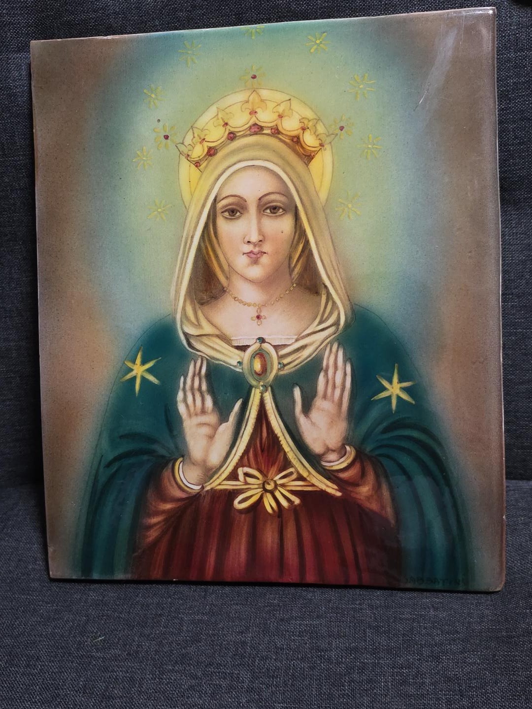 Vintage Italian Madonna delle Grazie Hand Painted Religious Art Sabbatini 12x10