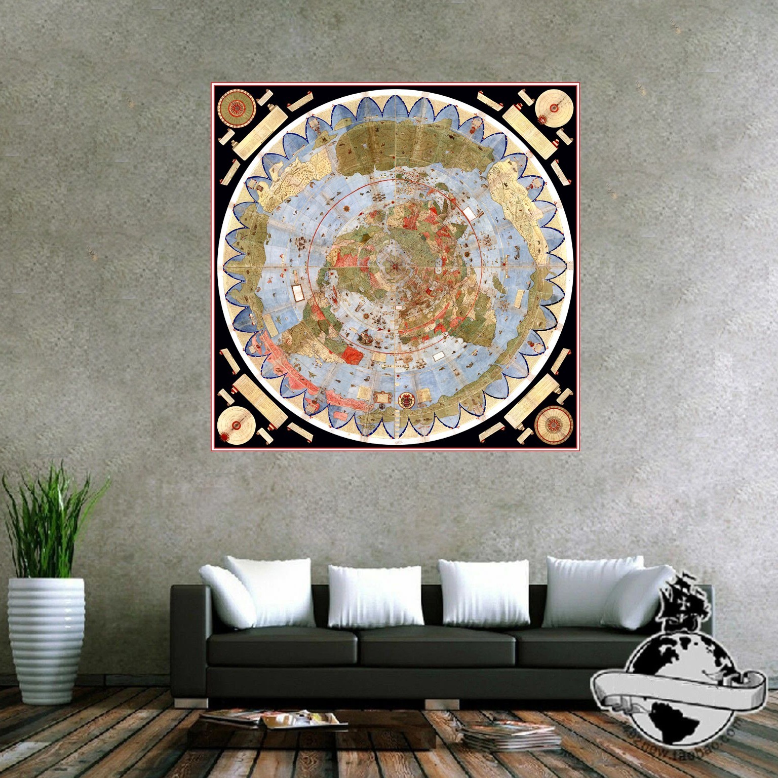 1587s Vintage World Map Urbano Monte Canvas Poster Flat Earth Globe 32x 32 Inch