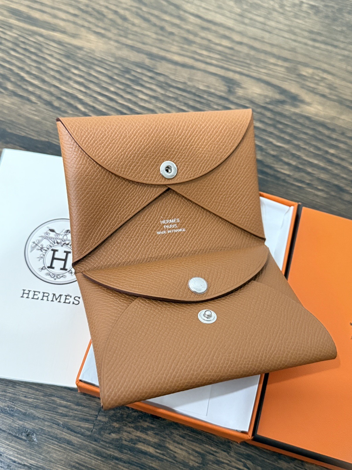 New Authentic Hermes Calvi Duo Cardholder Card Holder Gold Epsom Small Leather New Authentic Hermes Calvi Duo Cardholder Card Holder Gold Epsom Small Leather