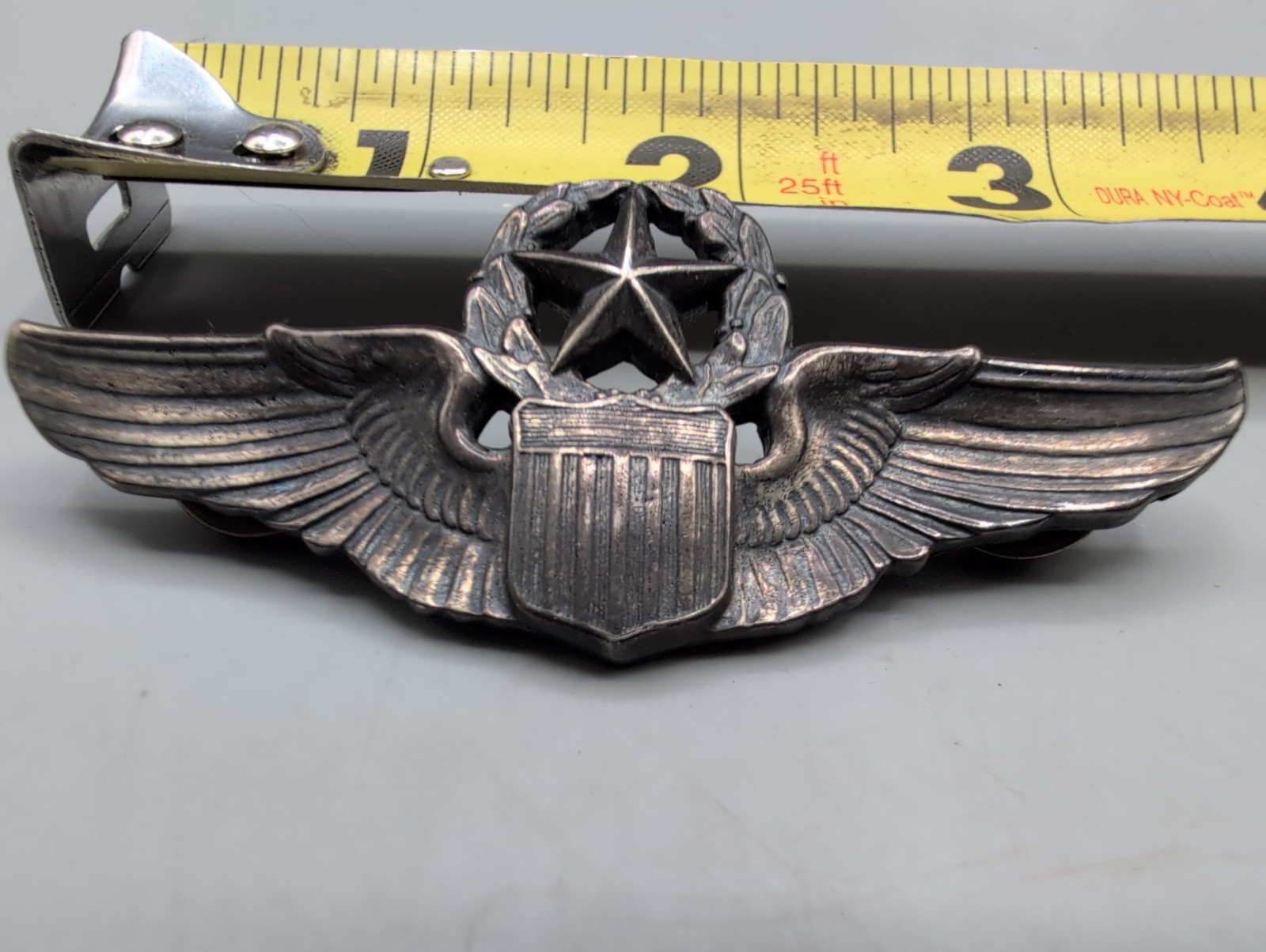 WWII/2 US Army Air Corps Command pilot wings 3-inch pin-back Jostens sterling
