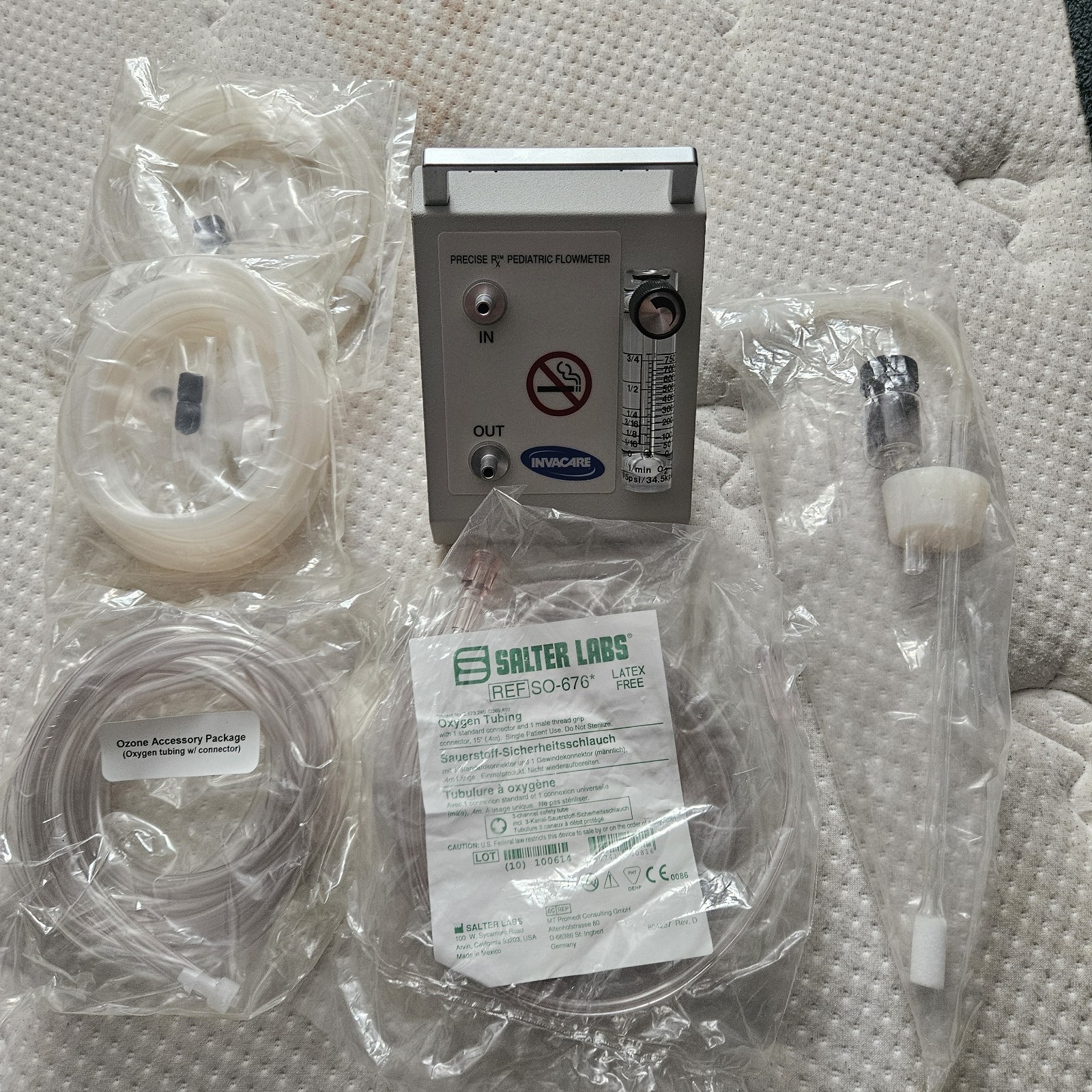 Invacare Precise Pediatric Flowmeter w/ Ozone Oxygen Tube Kit And Carbon Filter Invacare Precise Pediatric Flowmeter w/ Ozone Oxygen Tube Kit And Carbon Filter