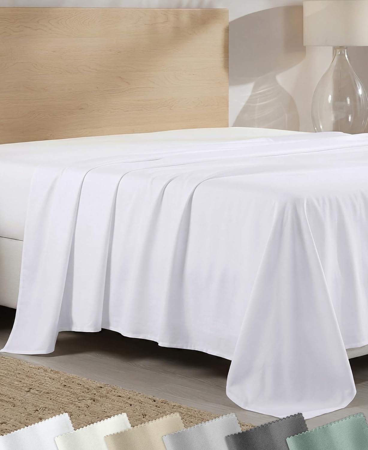 California Design Den Soft 100% Cotton Sateen King Flat Sheets, White