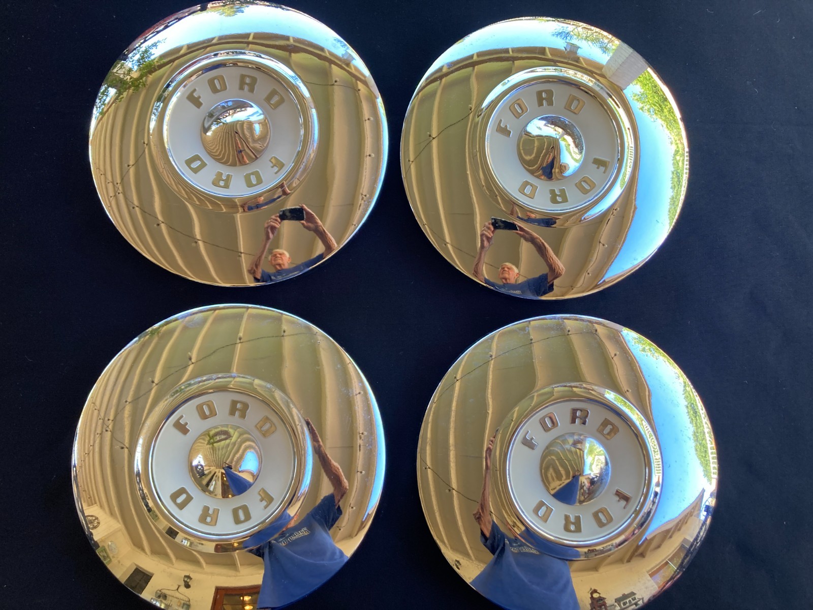 Vintage 1955 1956 Ford Thunderbird Fairlane Dog Dish Hubcaps (4)