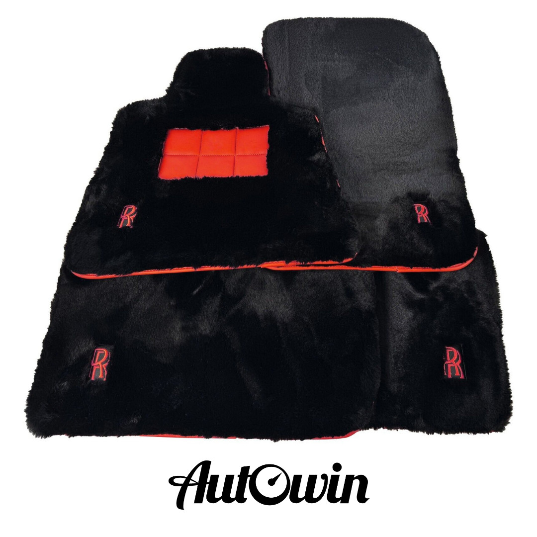 AutoWin Brand Sheepskin Floor Mats for Rolls Royce Phantom Sedan - Red Leather