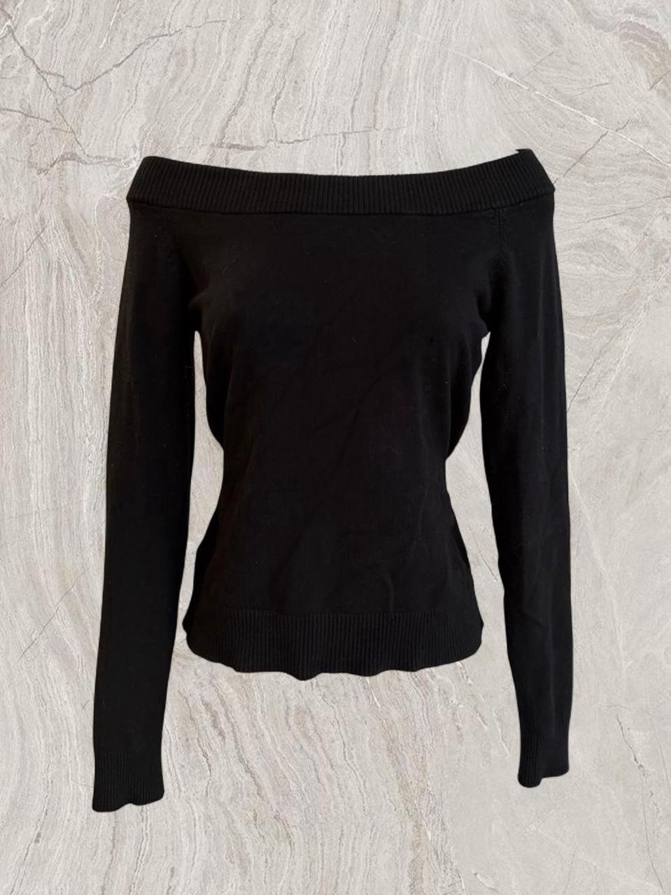 Vintage Twenty One Black Off Shoulder Knit Top 90s Minimalist Long Sleeve Y2K L