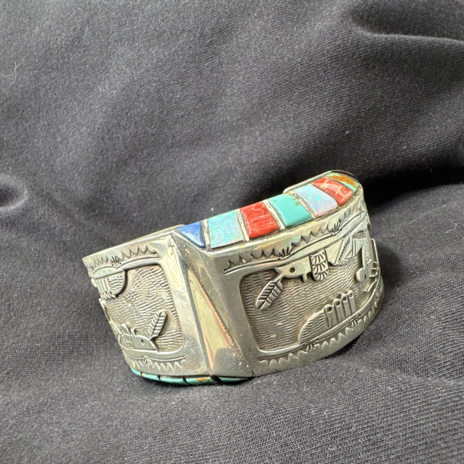 Ricky Ortiz Native American Cuff Bracelet Sterling Turquoise