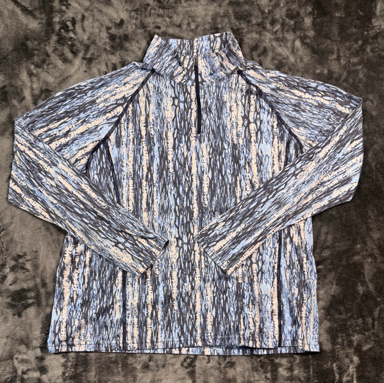 Orvis Women’s L 1/4 Zip Pullover Blue Abstract Print Performance Shirt