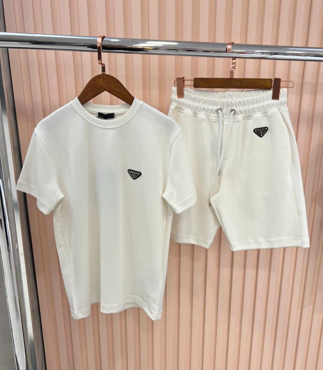 Prada Men T-Shirt & Shorts Set White Color  2026 Collection Cotton Size Medium