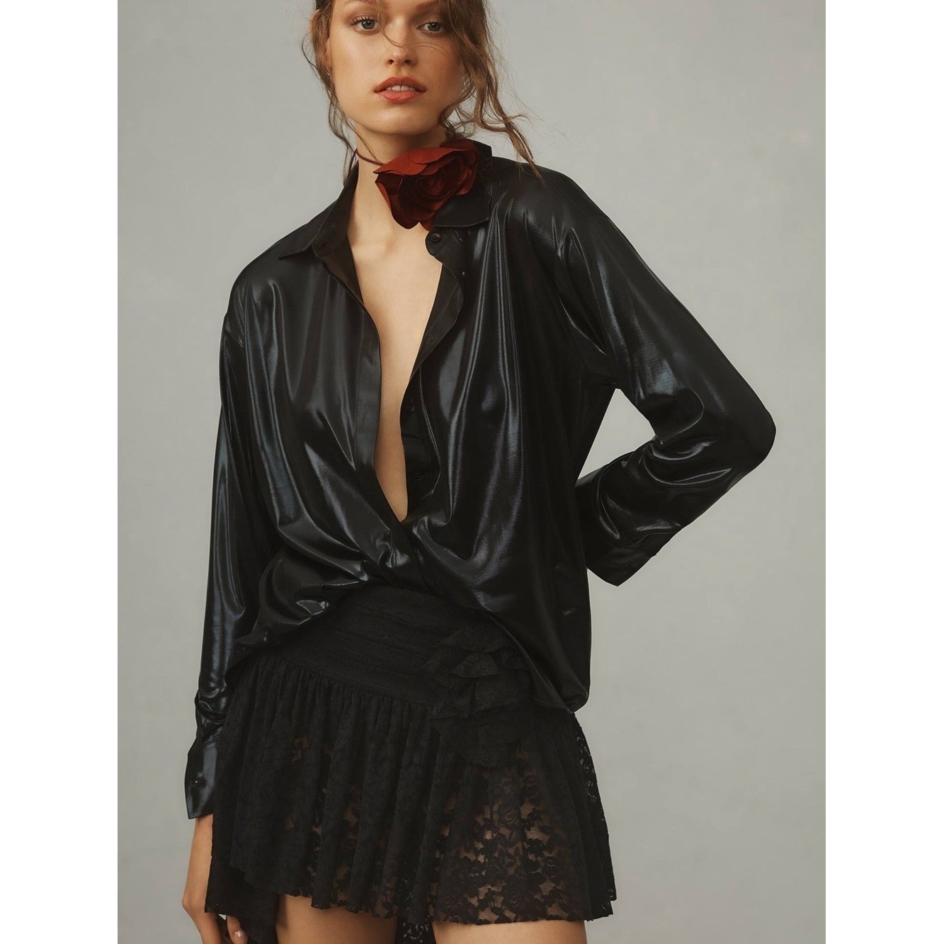 By Anthropologie- The Gillian- Black Button Down Shirt By Anthropologie- The Gillian- Black Button Down Shirt
