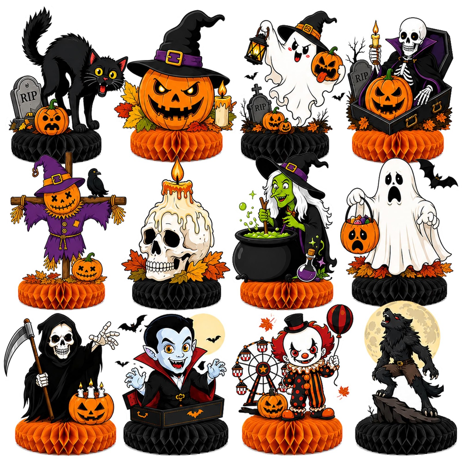 12Pcs Halloween Honeycomb Centerpieces Spooky Table Party Decorations Supplies