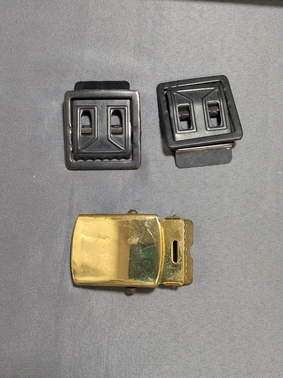 Vintage Solid Brass and Black Metal Belt Buckles Set of 3