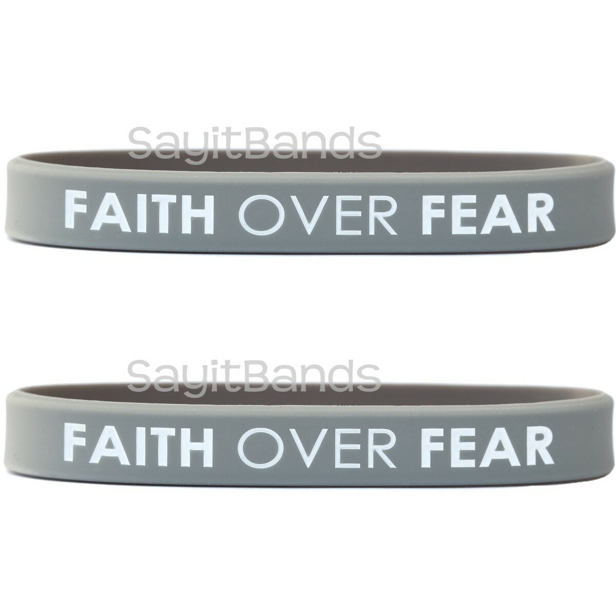 2 FAITH OVER FEAR Wristbands - Quality Debossed Color Filled Silicone Bracelets