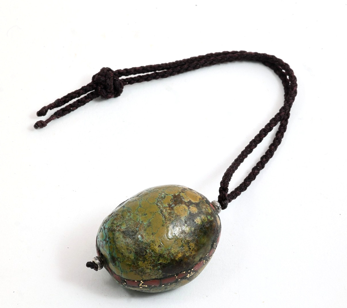 Century-Old Antique Tibetan Turquoise Amulet Pendant Red Inlay Century-Old Antique Tibetan Turquoise Amulet Pendant Red Inlay