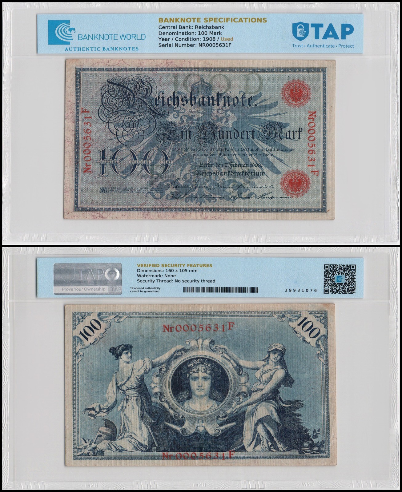 Germany 100 Mark, 1908, P-33, Used, TAP Authenticated