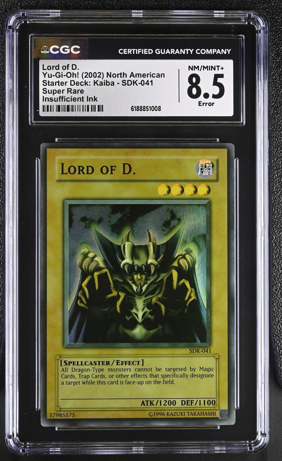 2002 Yu-Gi-Oh Lord of D. Dragons SDK-041 FADED Super Rare CGC 8.5 Error 2002 Yu-Gi-Oh Lord of D. Dragons SDK-041 FADED Super Rare CGC 8.5 Error