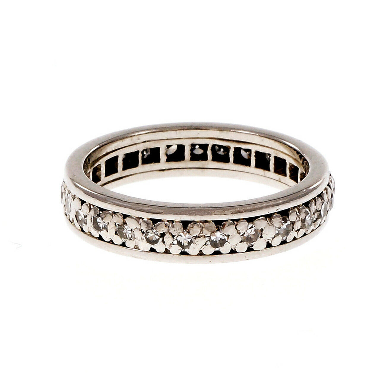 Vintage Circa Eternity Flower Band 14K White Gold Over 2.2 Ct Simulated Diamond