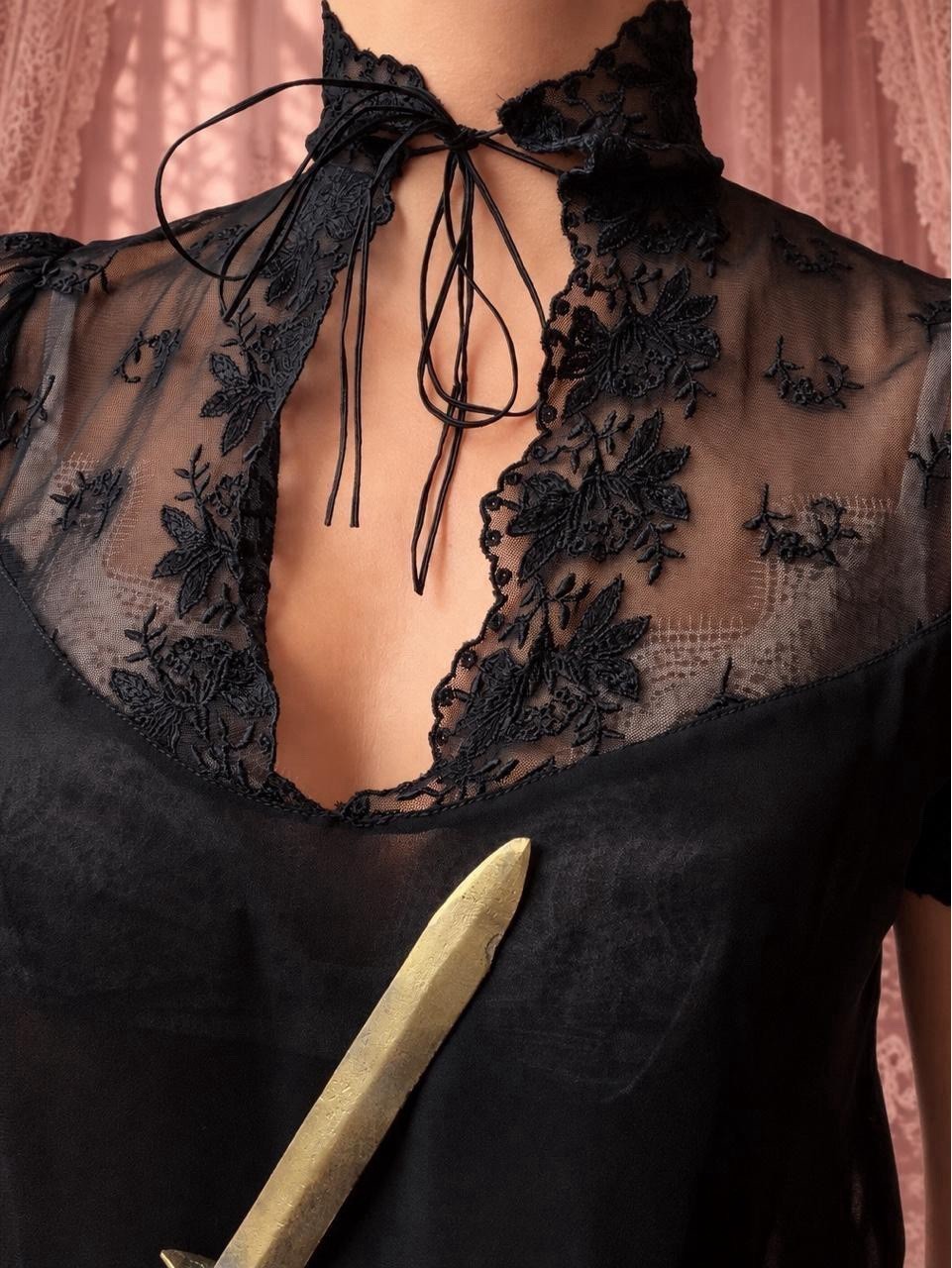 1930s Mourning Black Gauze Net Lace Hand Stitched Blouse 1930s Mourning Black Gauze Net Lace Hand Stitched Blouse