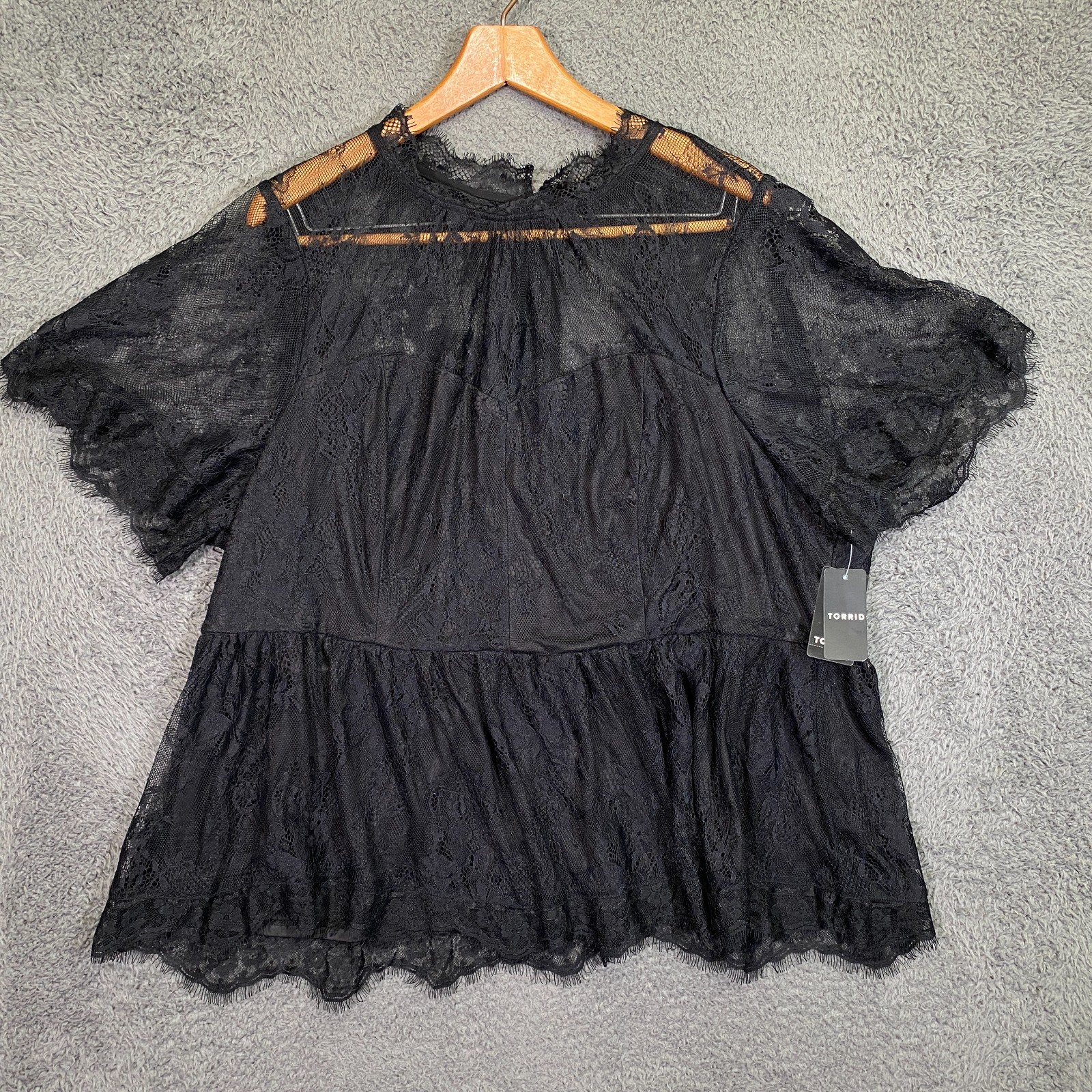 Torrid 3XL Black Lace Peplum Blouse Sheer Babydoll Goth Whimsigoth Womens