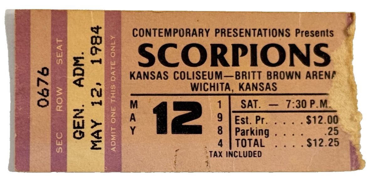 vtg Original Scorpions May 12 1984 heavy metal ticket stub wichita ks vtg Original Scorpions May 12 1984 heavy metal ticket stub wichita ks