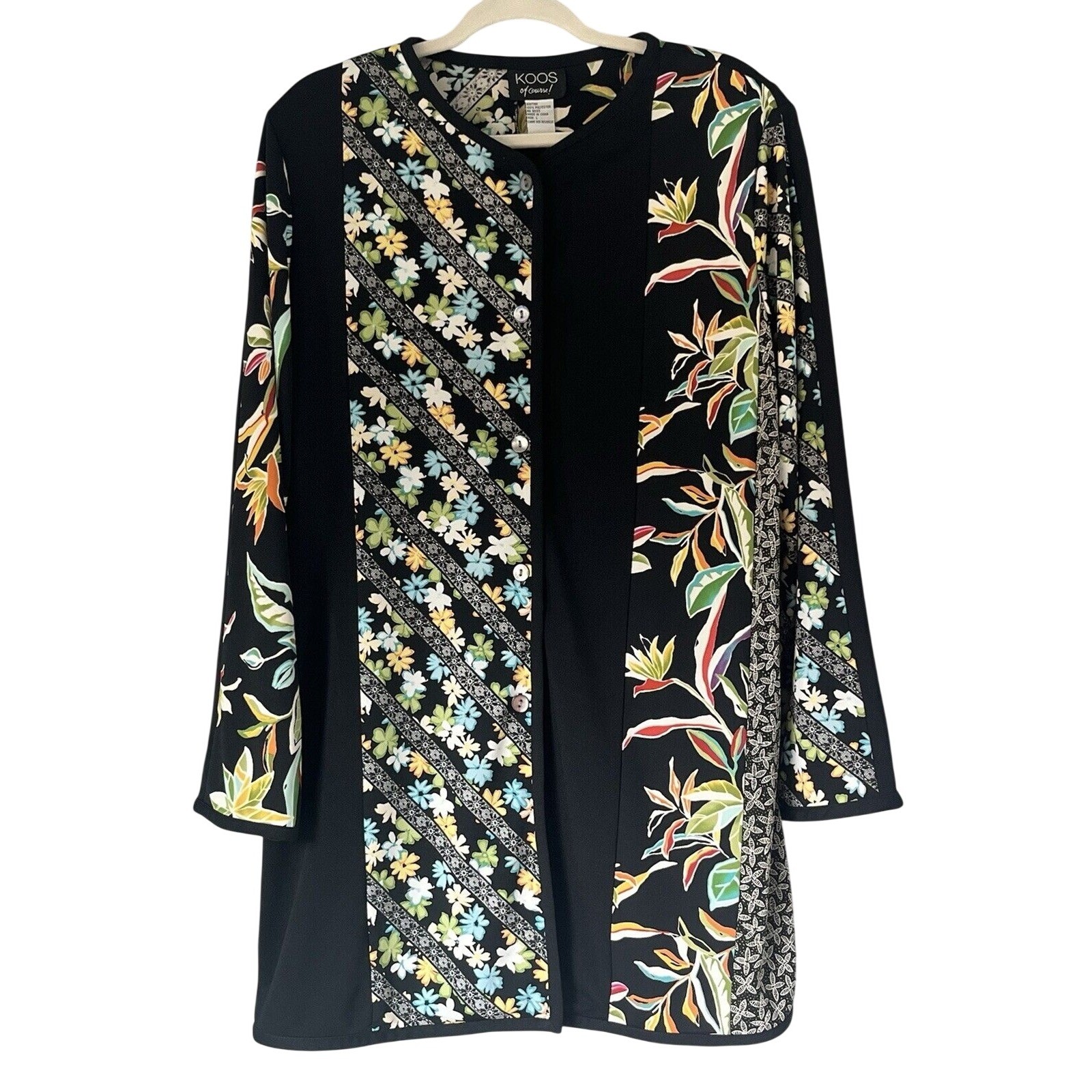 Women\'s Vintage Tunic Top Overcoat Koos Of Course Black Floral Size Large Women\'s Vintage Tunic Top Overcoat Koos Of Course Black Floral Size Large