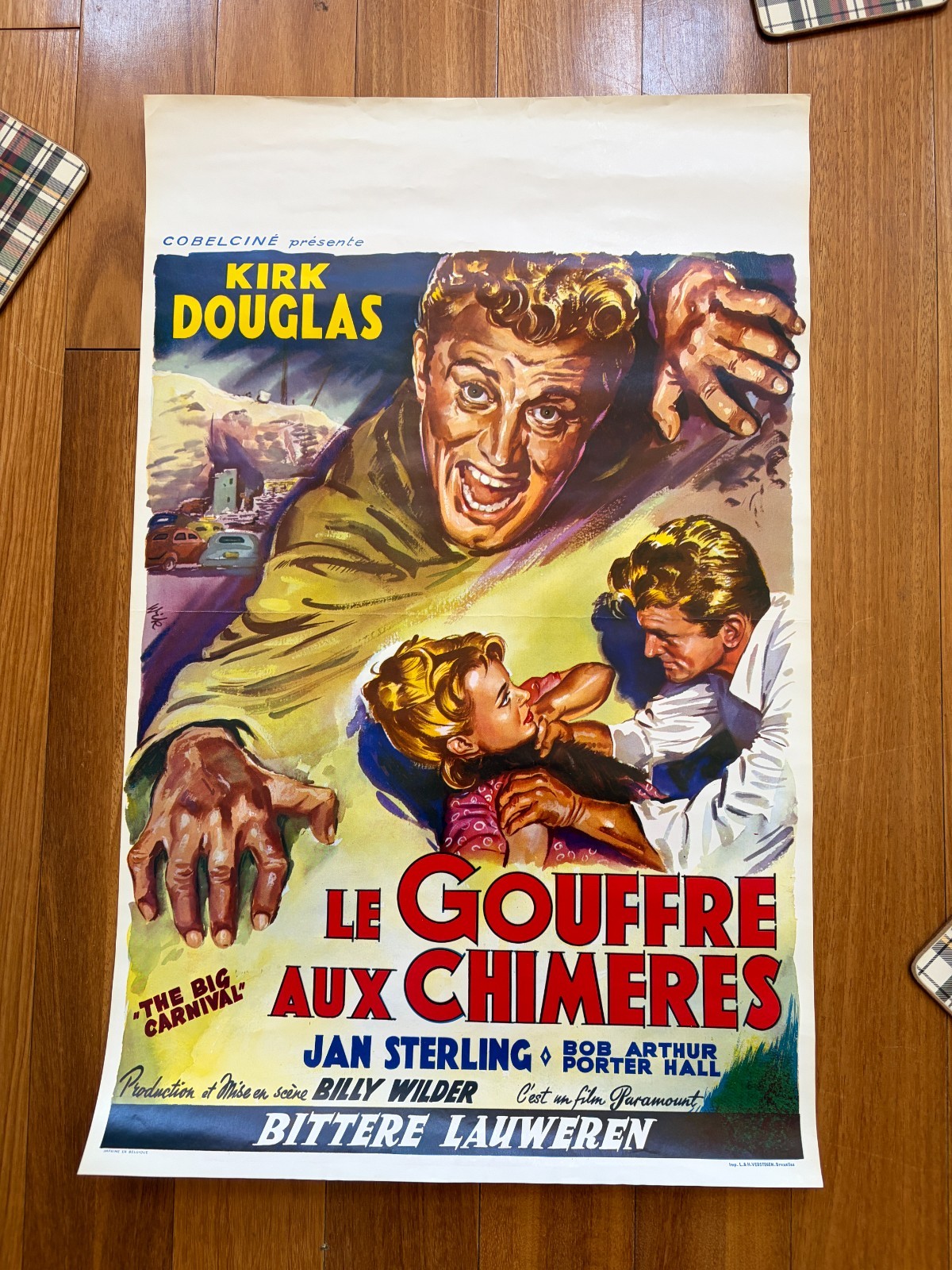 THE BIG CARNIVAL / ACE IN THE HOLE 1951 Belgian Poster 14x21 Kirk Douglas NOIR