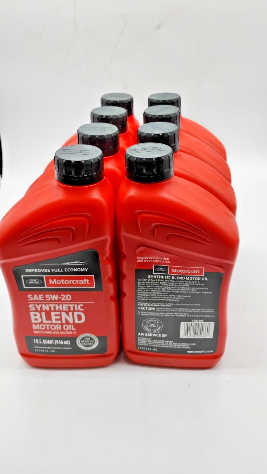 Motorcraft SAE 5W-20 Synthetic Blend Motor Oil 1 Quart Ford Gas Engines 8 Pack