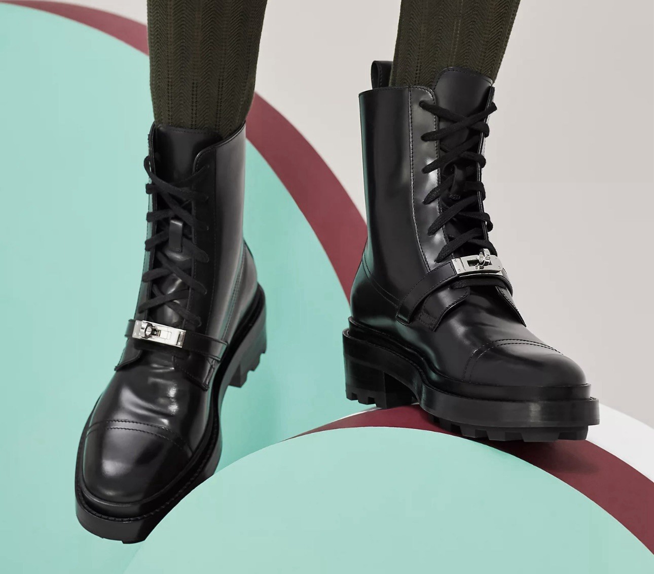 Hermes Funk Ankle Combat Boot, Kelly Buckle. Sz 38.5/8.5