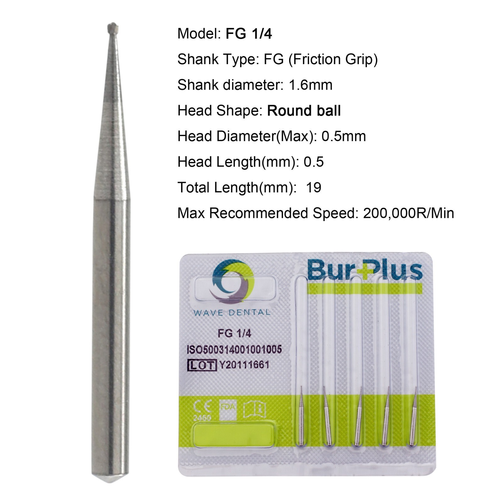 Wave Dental Round Carbide Burs 801 Diamond Burs FG 2 4 5 6 8 1/4 High Speed Ball