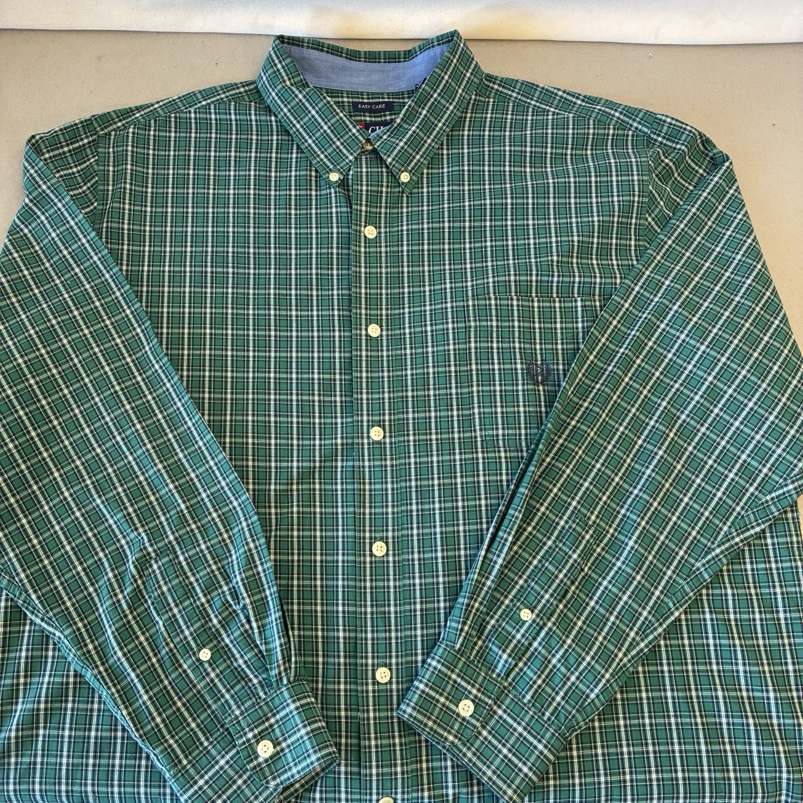 Chaps Shirt Mens XXL Green Blue Plaid Long Sleeve Button Down Easy Care