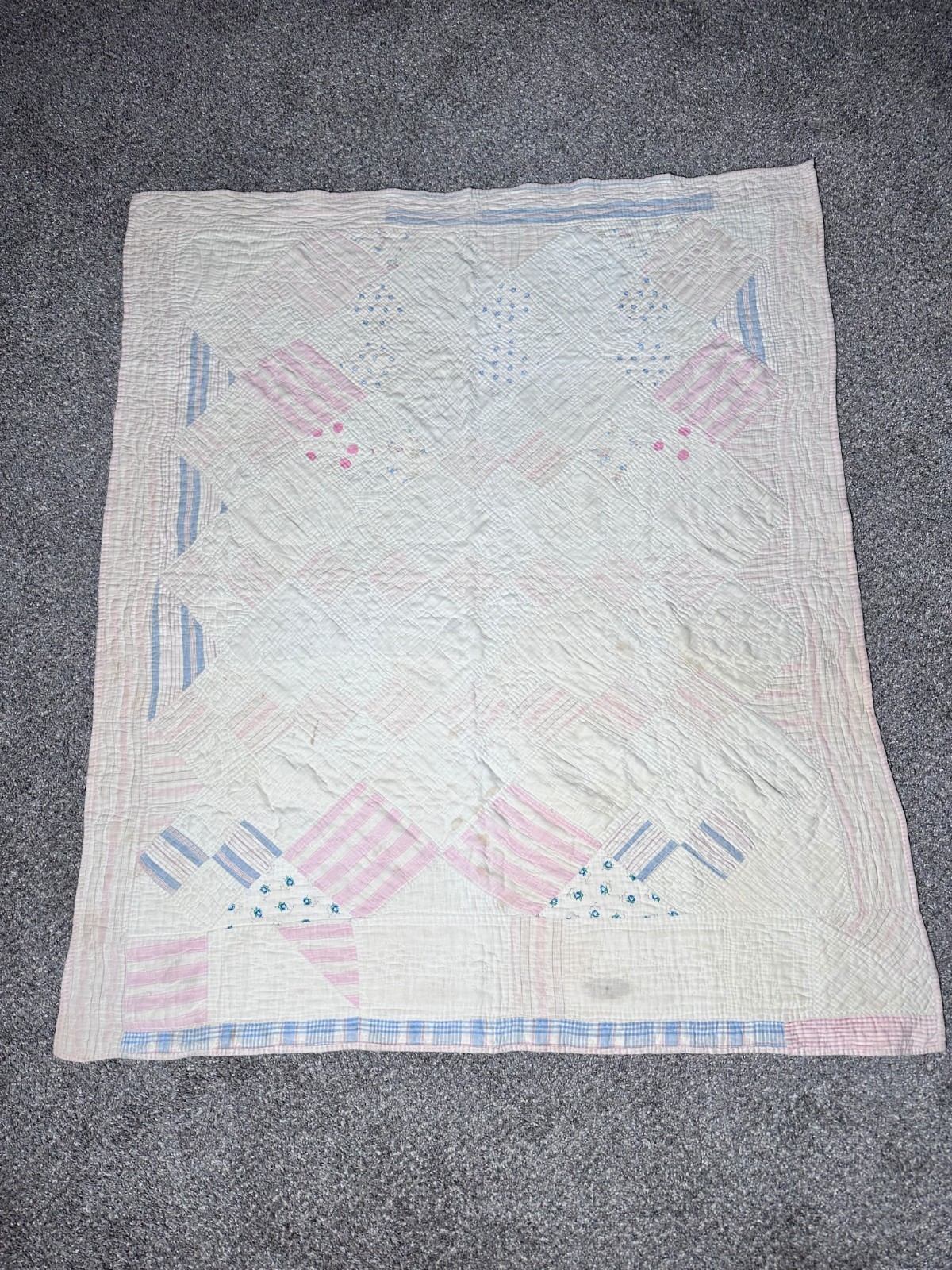 Antique Handmade Patchwork Baby Quilt Blanket 50\