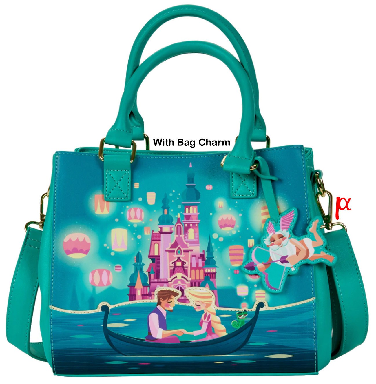 Loungefly Disney Tangled Rapunzel & Flynn Family Castle Glow Bag & Cupid Charm