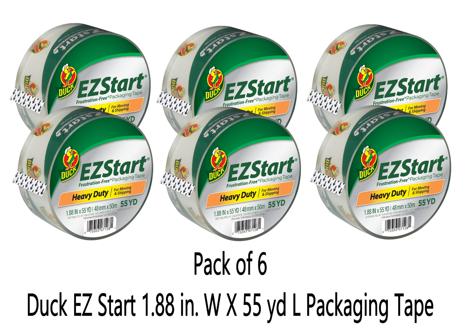 (6 Rolls) Duck EZ Start 1.88 in. W X 55 yd L Packaging Tape (6 Rolls) Duck EZ Start 1.88 in. W X 55 yd L Packaging Tape