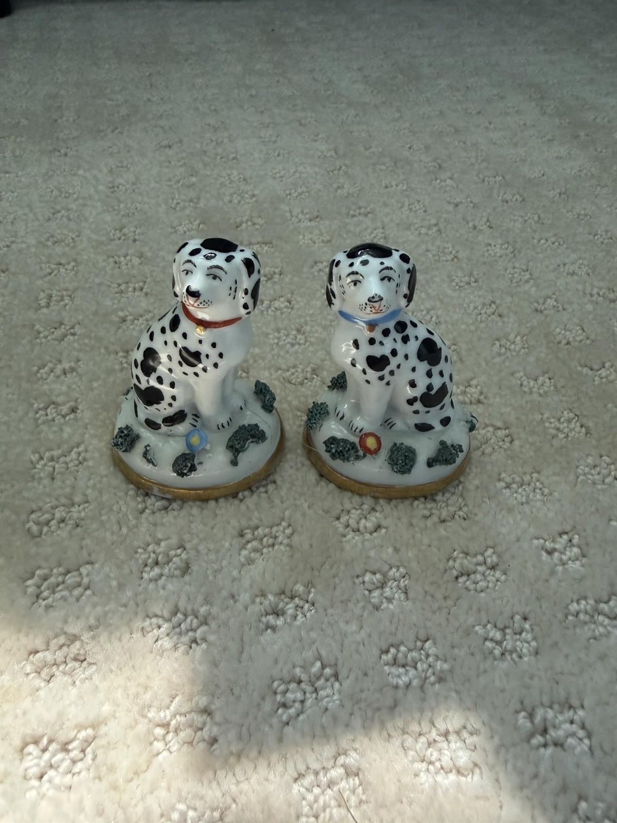 Antique Pair Porcelain Dalmatian Dog Figurines Staffordshire/Samson? Anchor Mark Antique Pair Porcelain Dalmatian Dog Figurines Staffordshire/Samson? Anchor Mark