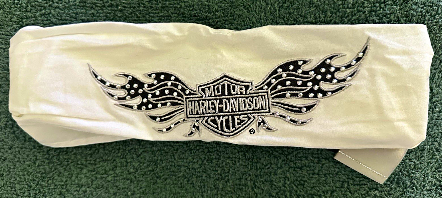 VTG Harley Davidson Women's Bling Headband  White Studded Winged Logo Y2K