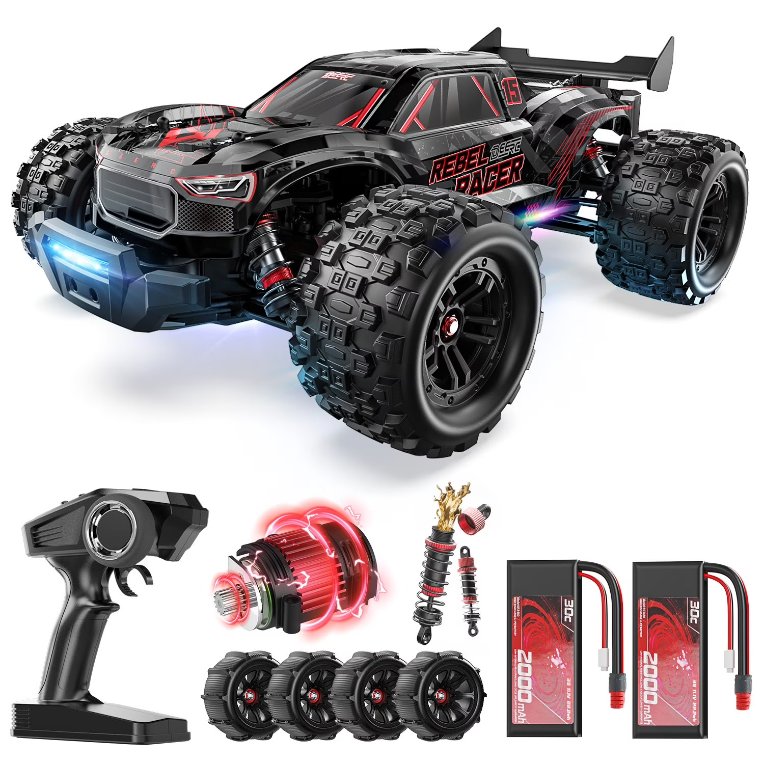 DEERC 1:14 Brushless RC Car 46+MPH 4WD High Speed Off-Road Waterproof Truck