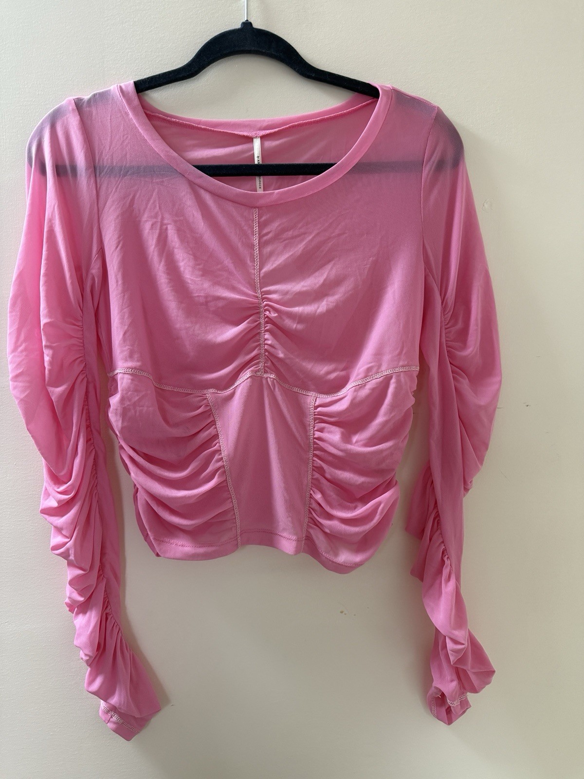 Anthropologie Pink Ruched Long Sleeve Stretch Top Y2K