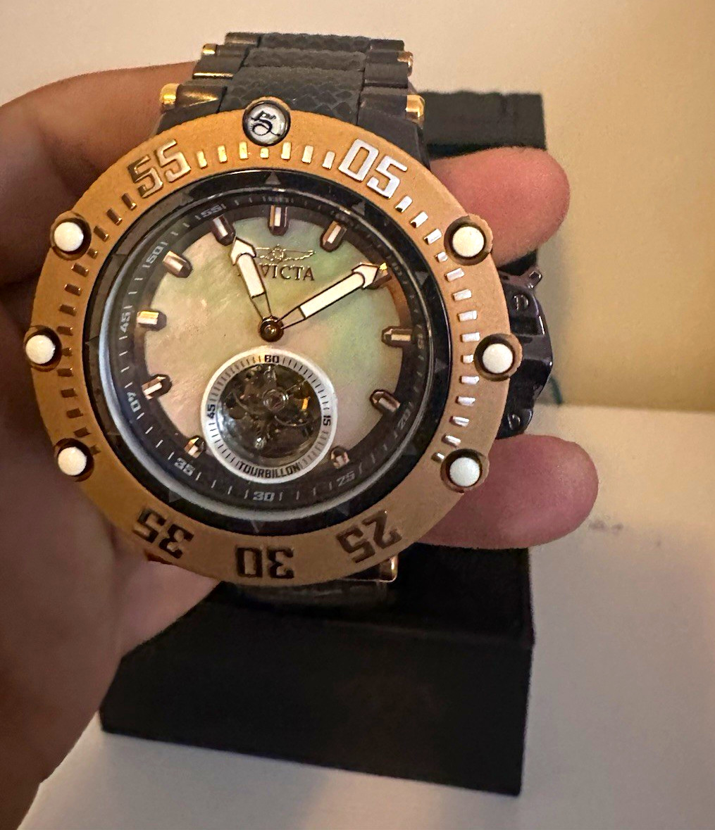 Invicta Subaqua men tourbillon 200m MOP White Dial Gold Bezel SS Watch Invicta Subaqua men tourbillon 200m MOP White Dial Gold Bezel SS Watch