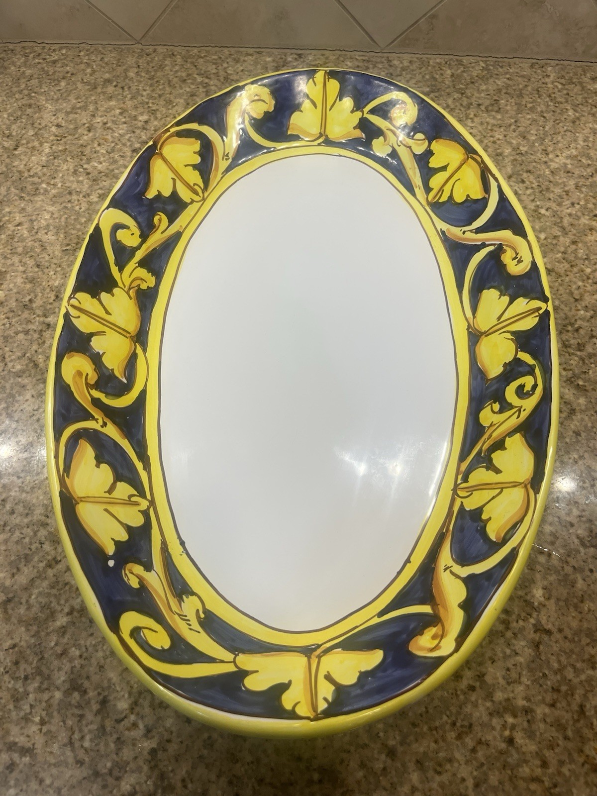 Vintage Italian Hand Painted Ceramic Oval Platter. Duca di Camastra. Vintage Italian Hand Painted Ceramic Oval Platter. Duca di Camastra.
