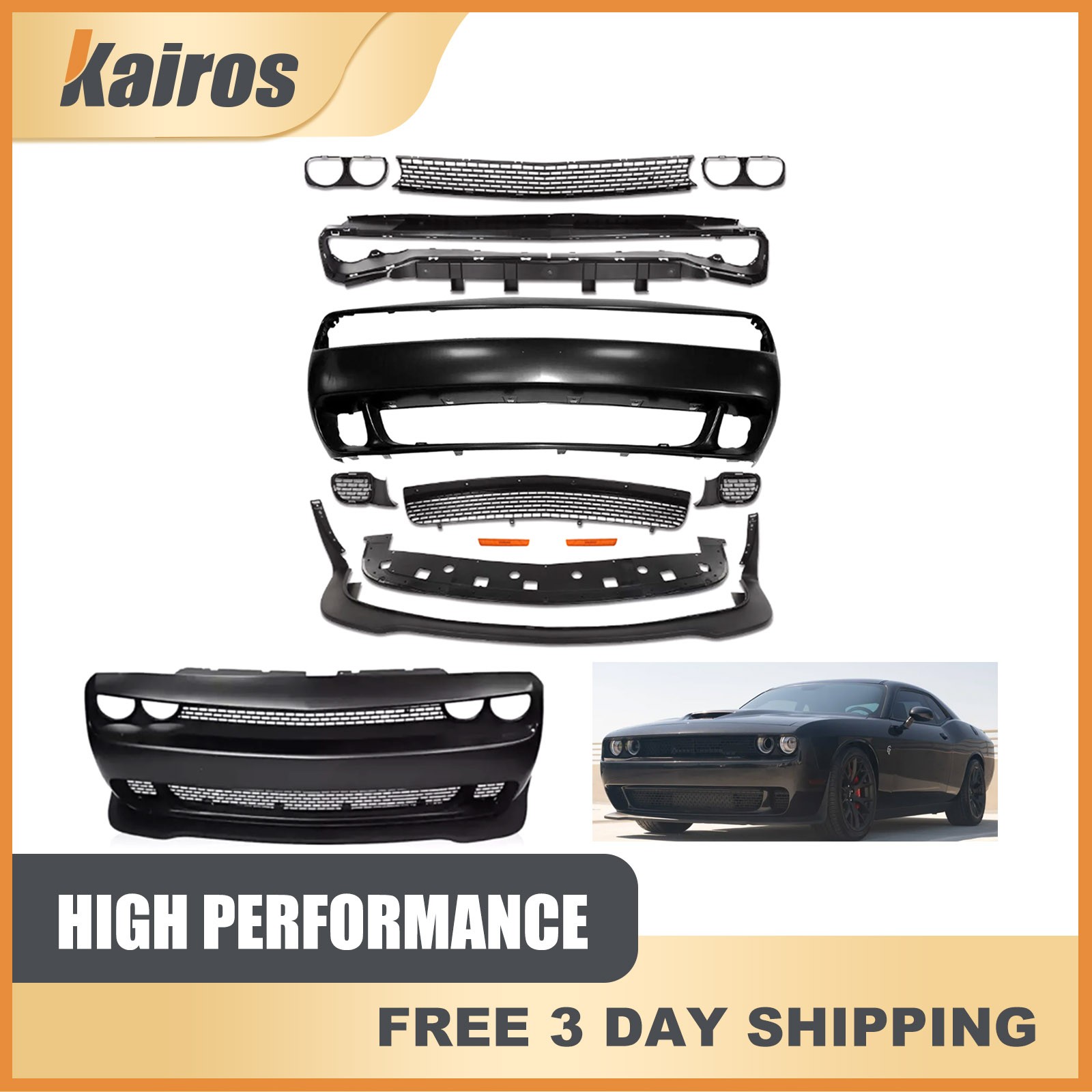Fits 2008-2014 Dodge Challenger Hellcat Style SRT Front Bumper Cover Kit Fits 2008-2014 Dodge Challenger Hellcat Style SRT Front Bumper Cover Kit