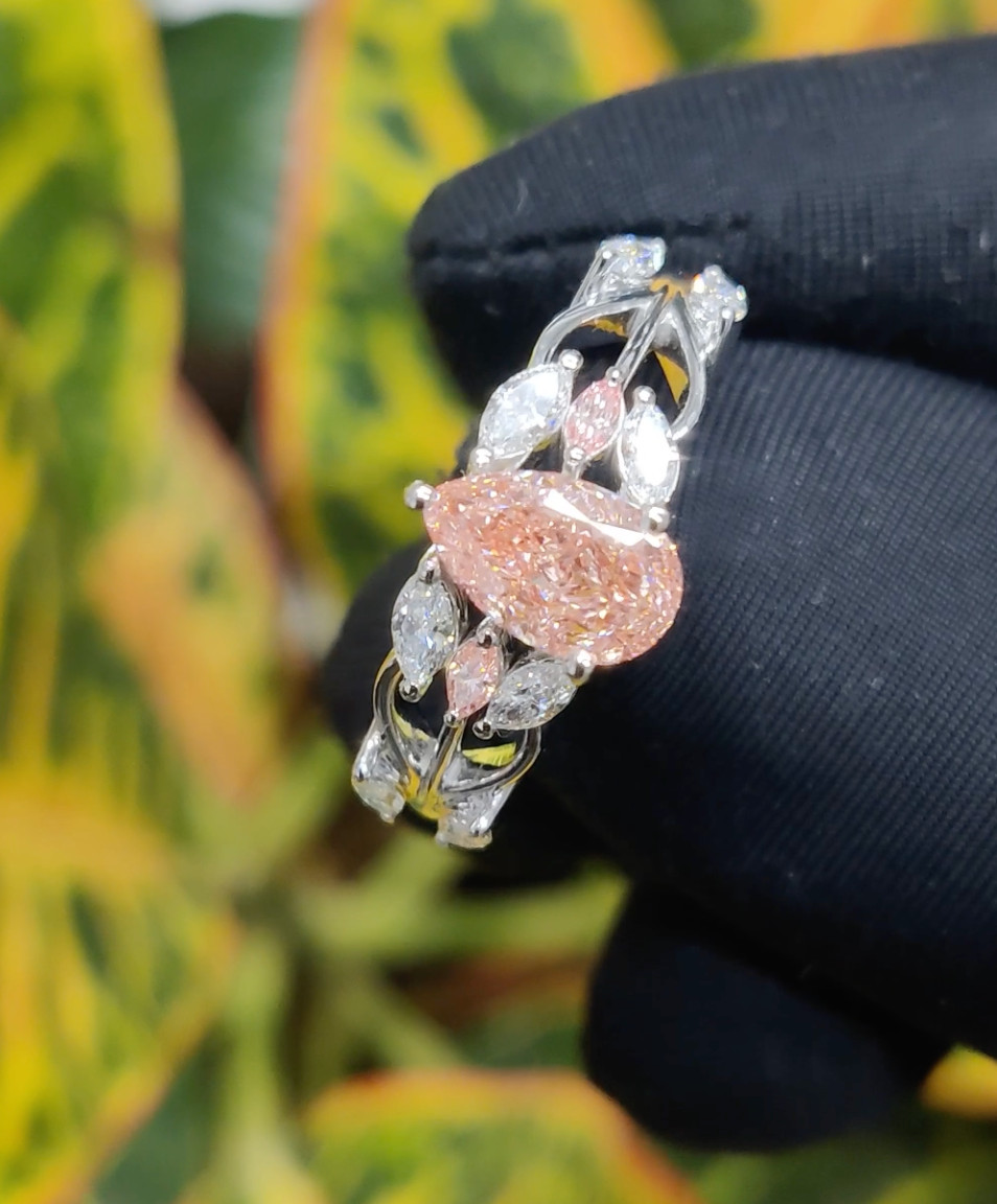 1.10 CTW Pink Pear & Marquise Lab-Grown Diamond Floral Ring –E VS1 IGI Certified