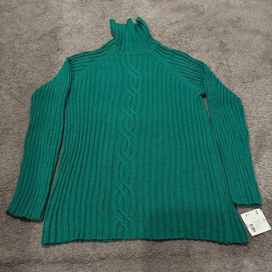 Covington 2000s Vintage Green Chunky Cable Knit Turtleneck Sweater Womens XL NWT