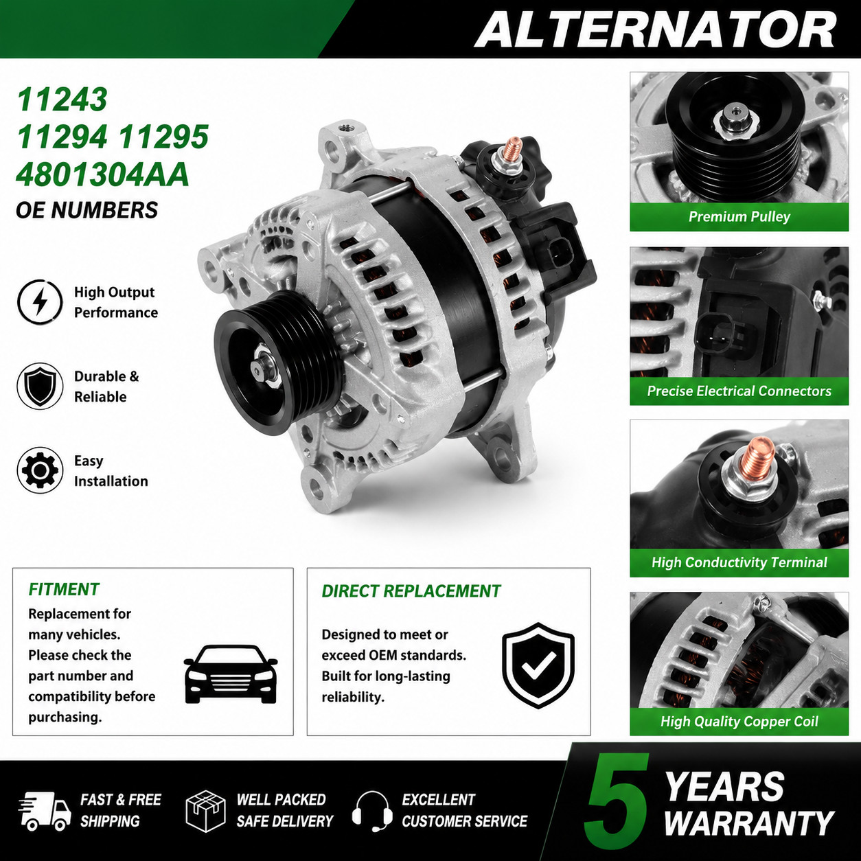 Alternator For Dodge Grand Caravan Jeep Wrangler V6 3.3L 3.8L 2007-2010 11243 Alternator For Dodge Grand Caravan Jeep Wrangler V6 3.3L 3.8L 2007-2010 11243