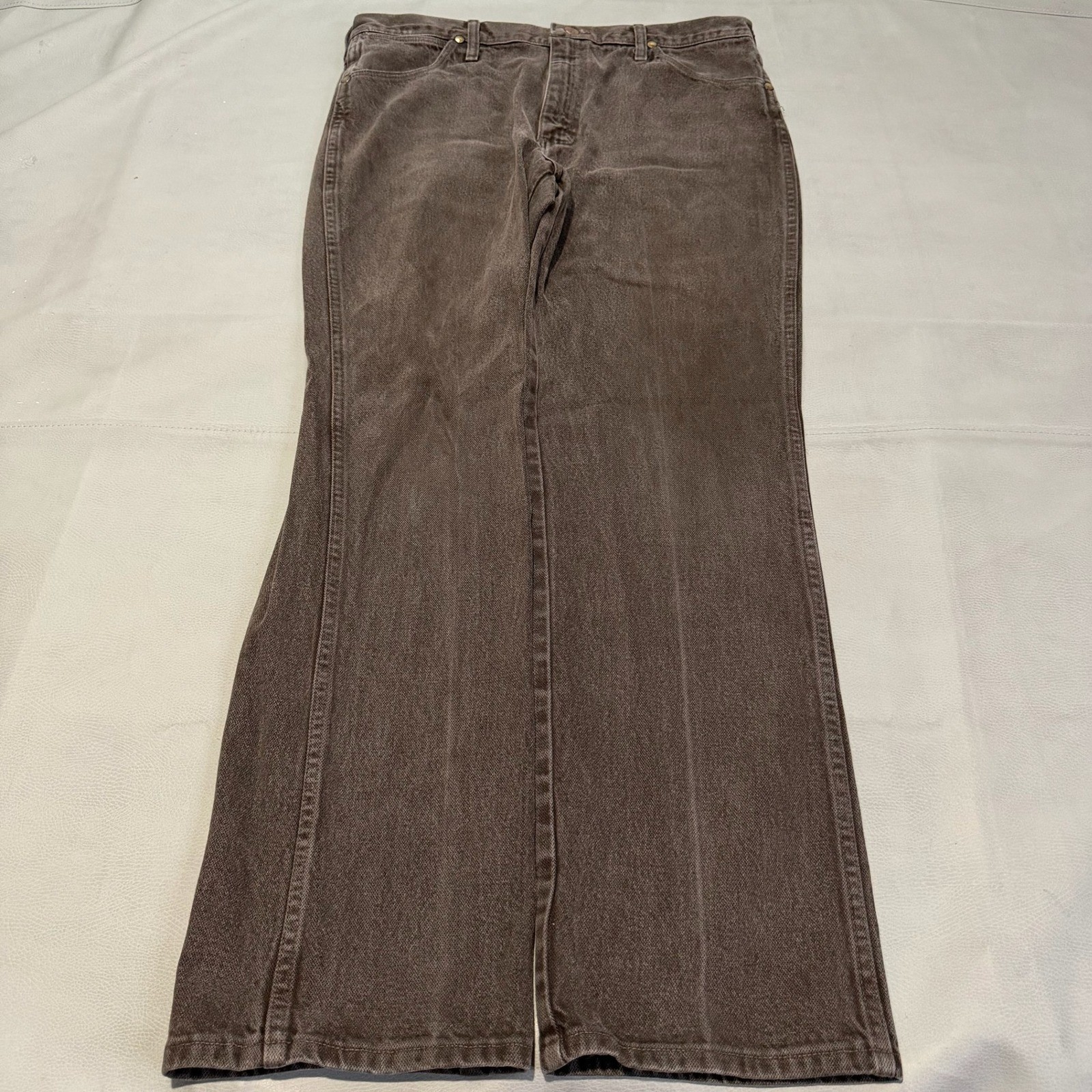 VTG Wrangler Men Brown Denim Jean Straight Western Rodeo Earthtone Minimal-34x31