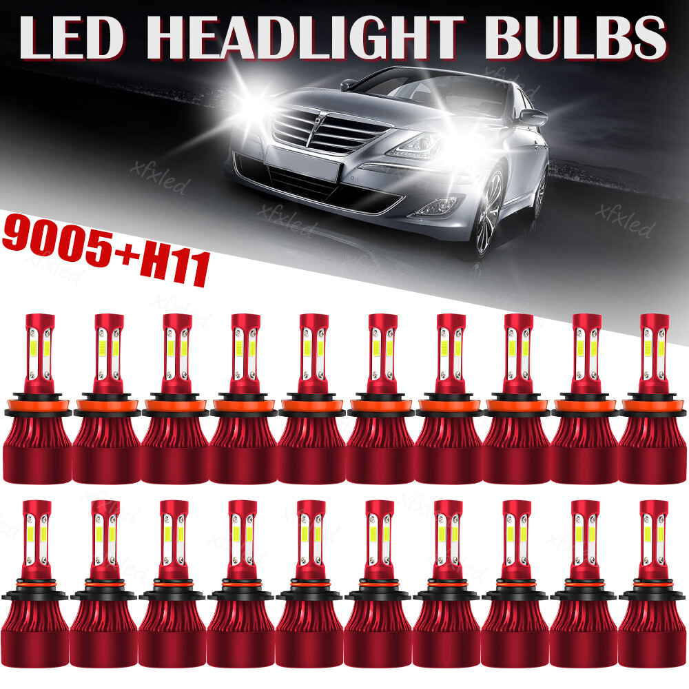 40PCS 4-Side 9005+H11 LED Headlight Bulb 120W Hi/Lo Beam 6000K White Foglight
