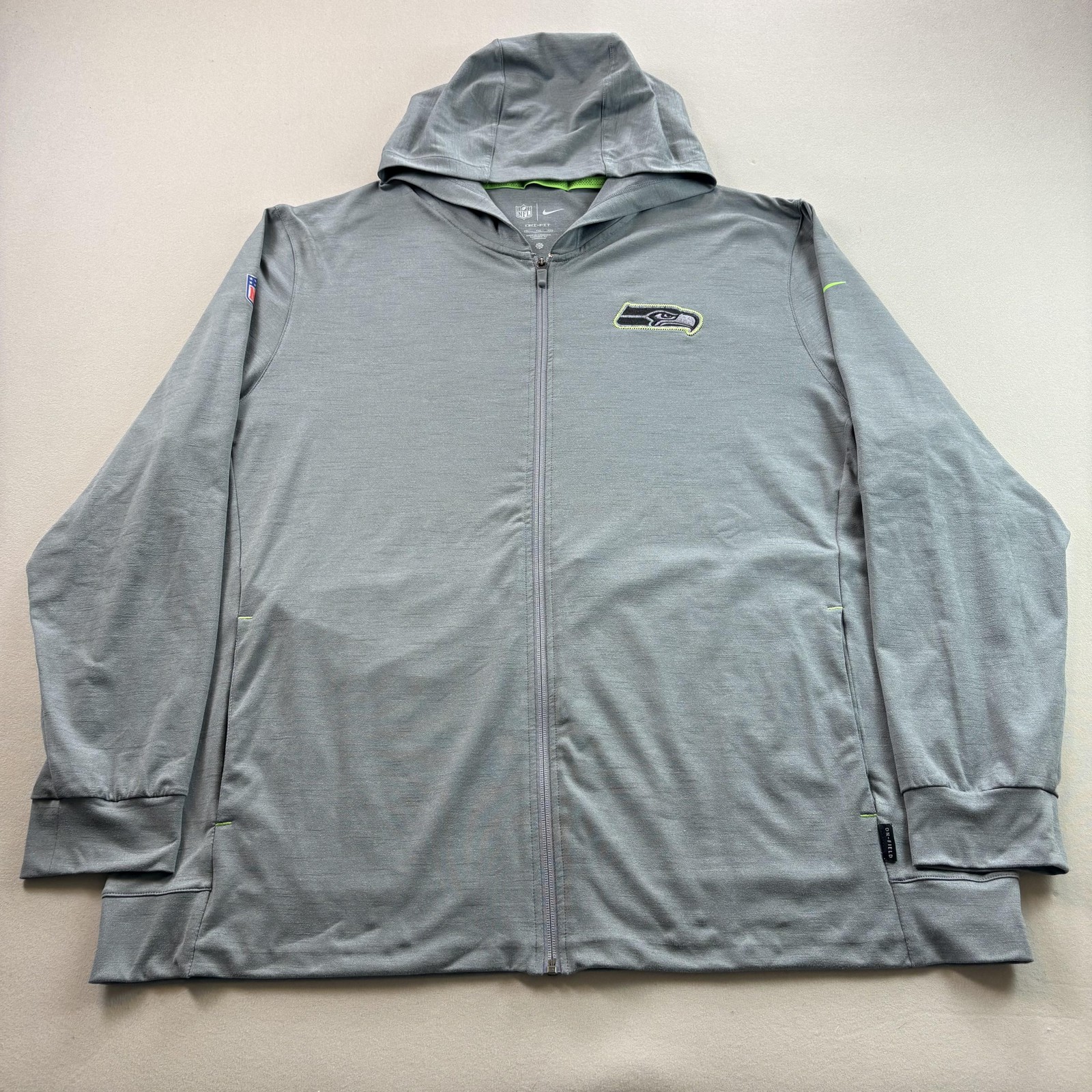 Nike Seattle Seahawks Hoodie Sweatshirt Mens XXL Gray Dri-Fit NFL On-Field Zip